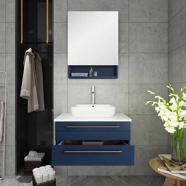 Fresca Lucera 30" Wall Hung Vessel Sink Modern Bathroom Vanity w/ Medicine Cabinet - Luxe Bathroom Vanities