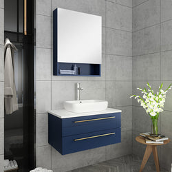 Fresca Lucera 30" Wall Hung Vessel Sink Modern Bathroom Vanity w/ Medicine Cabinet - Luxe Bathroom Vanities