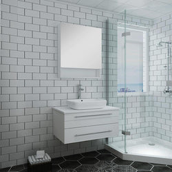 Fresca Lucera 30" White Wall Hung Vessel Sink Modern Bathroom Vanity w/ Medicine Cabinet - Luxe Bathroom Vanities