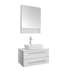 Fresca Lucera 30" White Wall Hung Vessel Sink Modern Bathroom Vanity w/ Medicine Cabinet - Luxe Bathroom Vanities