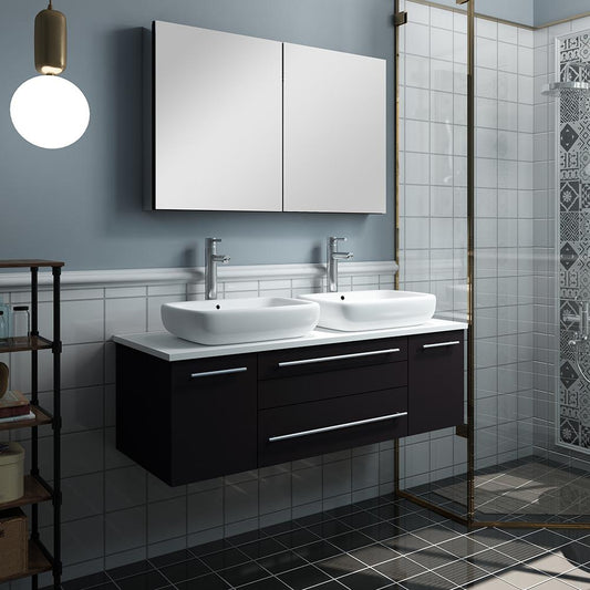 Fresca Lucera 48" Espresso Wall Hung Vessel Sink Modern Bathroom Vanity w/ Medicine Cabinet - Luxe Bathroom Vanities