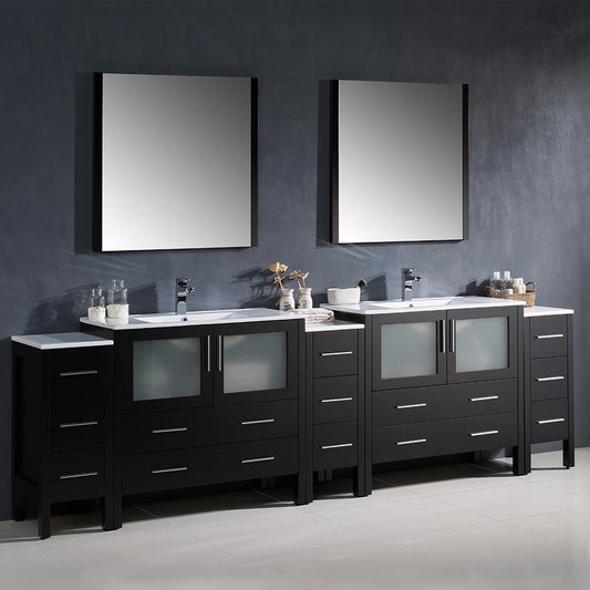 Fresca Torino 108" Espresso Modern Double Sink Bathroom Vanity w/ 3 Side Cabinets & Integrated Sinks - Luxe Bathroom Vanities