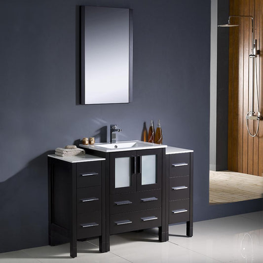 Fresca Torino 48" Espresso Modern Bathroom Vanity w/ 2 Side Cabinets & Integrated Sink - Luxe Bathroom Vanities