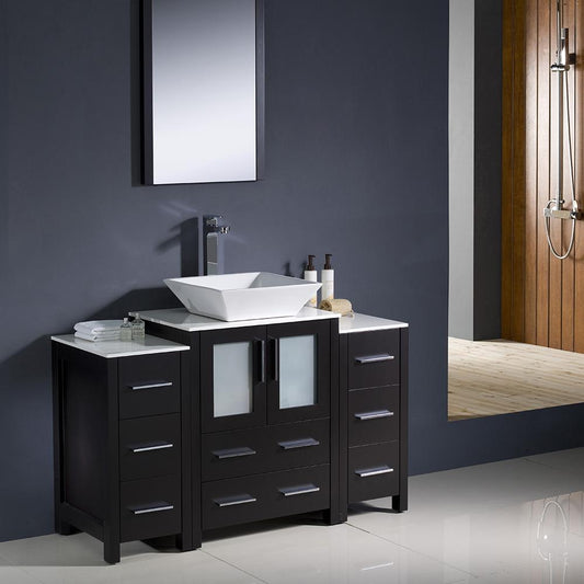 Fresca Torino 48" Espresso Modern Bathroom Vanity w/ 2 Side Cabinets & Vessel Sink - Luxe Bathroom Vanities