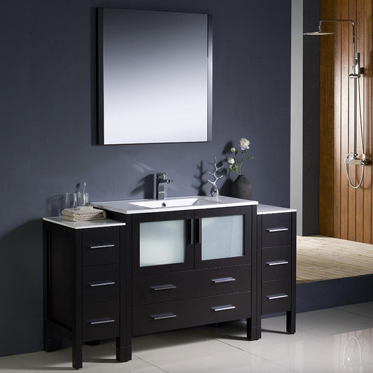 Fresca Torino 60" Espresso Modern Bathroom Vanity w/ 2 Side Cabinets & Integrated Sink - Luxe Bathroom Vanities