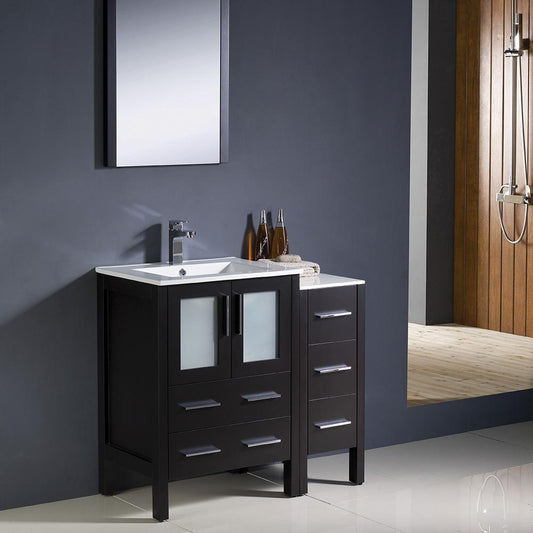 Fresca Torino 36" Espresso Modern Bathroom Vanity w/ Side Cabinet & Integrated Sinks - Luxe Bathroom Vanities
