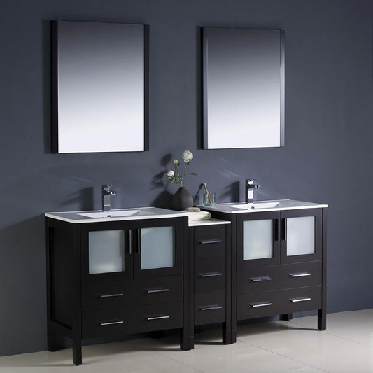 Fresca Torino 72" Espresso Modern Double Sink Bathroom Vanity w/ Side Cabinet & Integrated Sinks - Luxe Bathroom Vanities