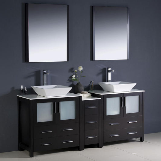 Fresca Torino 72" Espresso Modern Double Sink Bathroom Vanity w/ Side Cabinet & Vessel Sinks - Luxe Bathroom Vanities