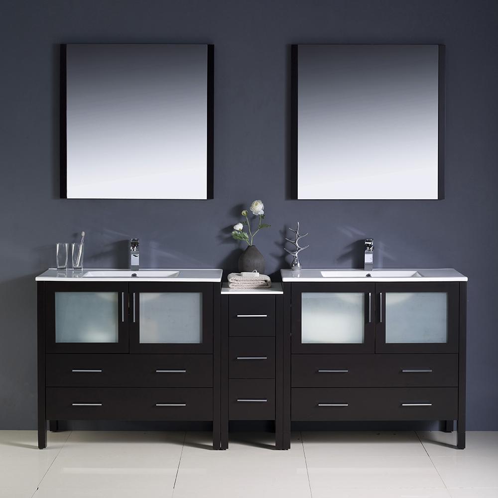 Fresca Torino 84" Espresso Modern Double Sink Bathroom Vanity w/ Side Cabinet & Integrated Sinks - Luxe Bathroom Vanities