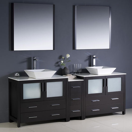 Fresca Torino 84" Espresso Modern Double Sink Bathroom Vanity w/ Side Cabinet & Vessel Sinks - Luxe Bathroom Vanities