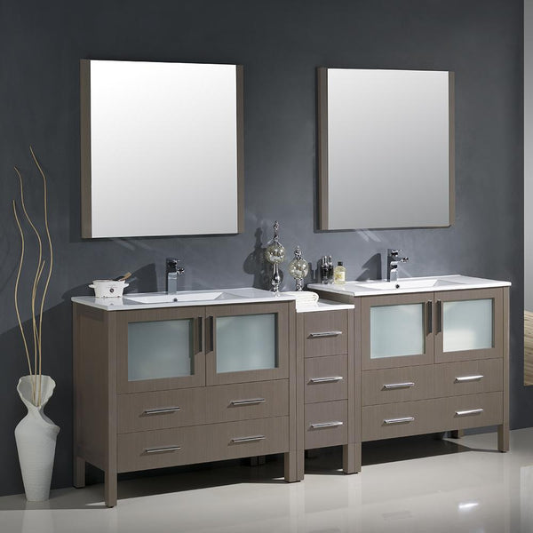 Fresca Torino 84" Gray Oak Modern Double Sink Bathroom Vanity w/ Side Cabinet & Integrated Sinks - Luxe Bathroom Vanities