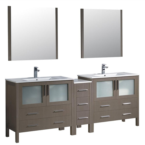 Fresca Torino 84" Gray Oak Modern Double Sink Bathroom Vanity w/ Side Cabinet & Integrated Sinks - Luxe Bathroom Vanities