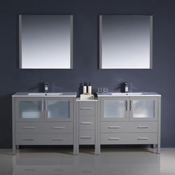 Fresca Torino 84" Gray Modern Double Sink Bathroom Vanity w/ Side Cabinet & Integrated Sinks - Luxe Bathroom Vanities