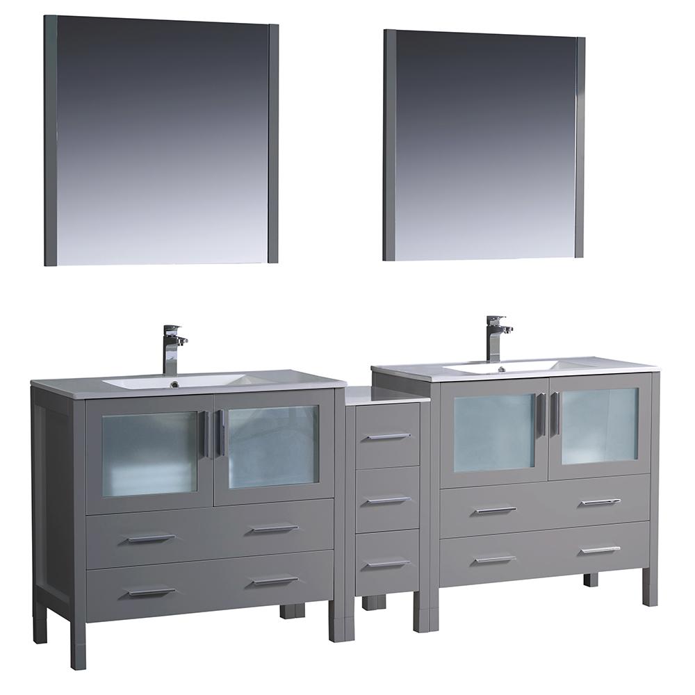 Fresca Torino 84" Gray Modern Double Sink Bathroom Vanity w/ Side Cabinet & Integrated Sinks - Luxe Bathroom Vanities