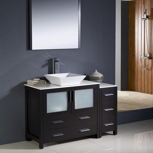 Fresca Torino 48" Espresso Modern Bathroom Vanity w/ Side Cabinet & Vessel Sink - Luxe Bathroom Vanities