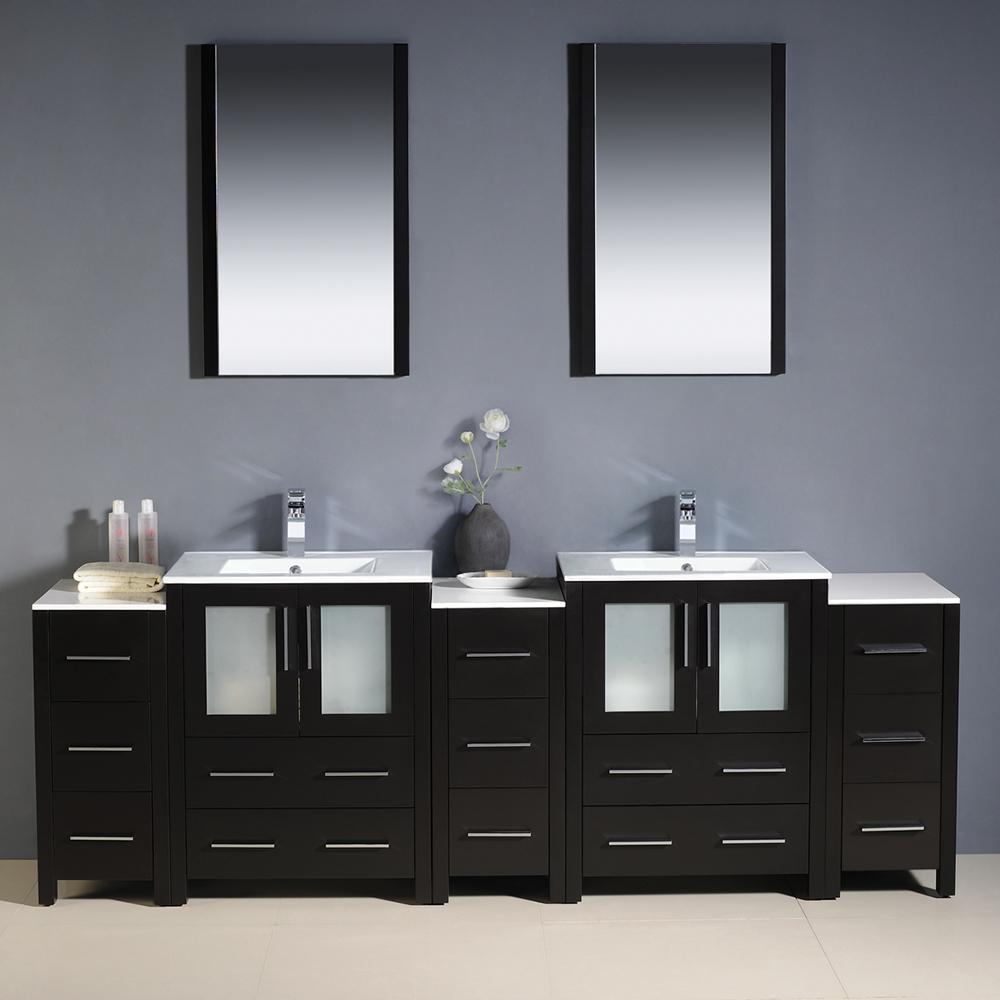Fresca Torino 84" Espresso Modern Double Sink Bathroom Vanity w/ 3 Side Cabinets & Integrated Sinks - Luxe Bathroom Vanities
