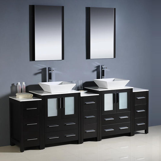 Fresca Torino 84" Espresso Modern Double Sink Bathroom Vanity w/ 3 Side Cabinets & Vessel Sinks - Luxe Bathroom Vanities