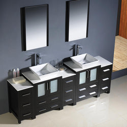 Fresca Torino 84" Espresso Modern Double Sink Bathroom Vanity w/ 3 Side Cabinets & Vessel Sinks - Luxe Bathroom Vanities
