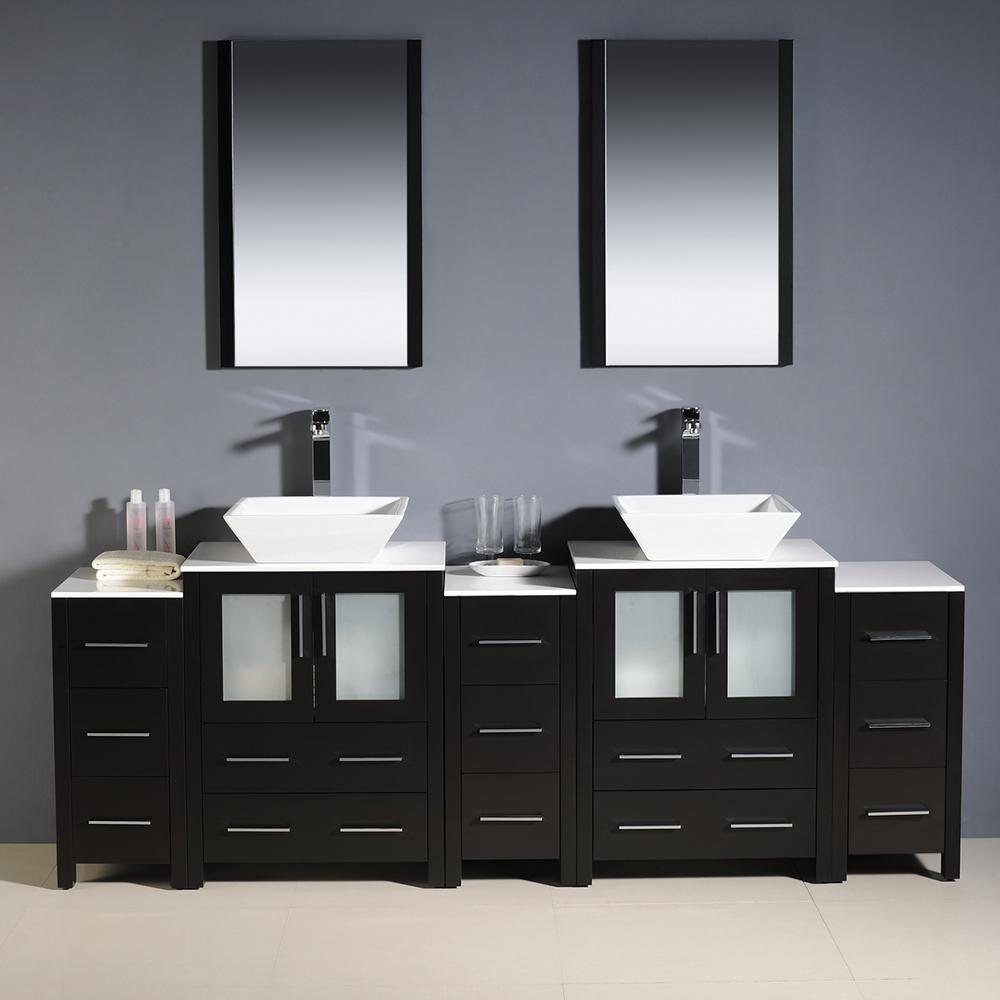 Fresca Torino 84" Espresso Modern Double Sink Bathroom Vanity w/ 3 Side Cabinets & Vessel Sinks - Luxe Bathroom Vanities