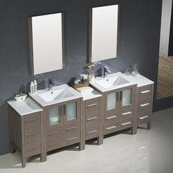 Fresca Torino 84" Gray Oak Modern Double Sink Bathroom Vanity w/ 3 Side Cabinets & Integrated Sinks - Luxe Bathroom Vanities
