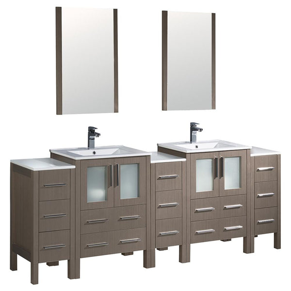 Fresca Torino 84" Gray Oak Modern Double Sink Bathroom Vanity w/ 3 Side Cabinets & Integrated Sinks - Luxe Bathroom Vanities