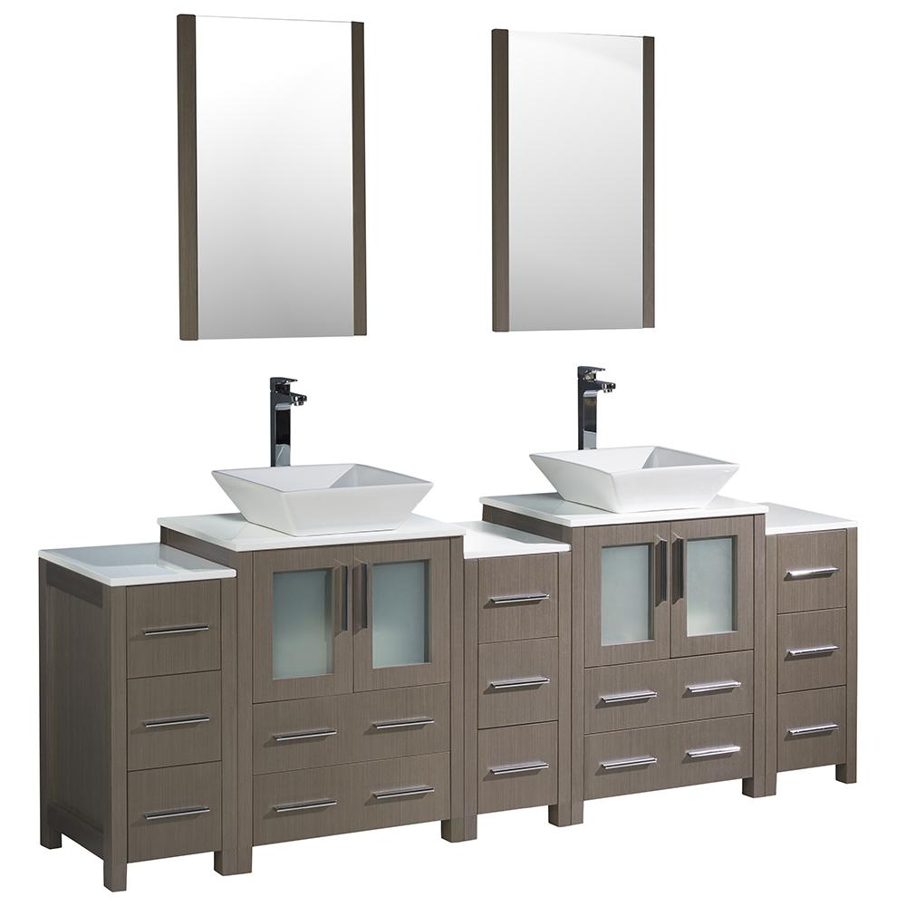 Fresca Torino 84" Gray Oak Modern Double Sink Bathroom Vanity w/ 3 Side Cabinets & Vessel Sinks - Luxe Bathroom Vanities