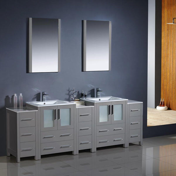Fresca Torino 84" Gray Modern Double Sink Bathroom Vanity w/ 3 Side Cabinets & Integrated Sinks - Luxe Bathroom Vanities