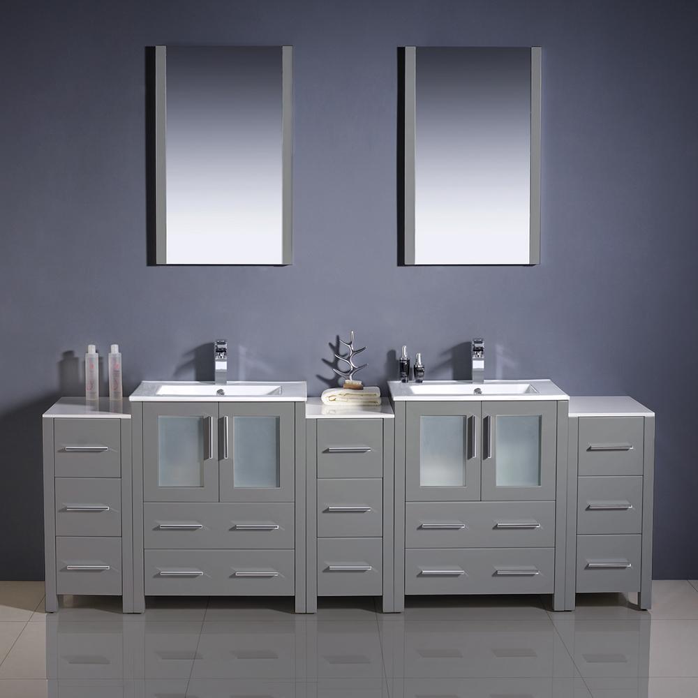 Fresca Torino 84" Gray Modern Double Sink Bathroom Vanity w/ 3 Side Cabinets & Integrated Sinks - Luxe Bathroom Vanities
