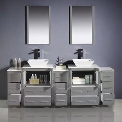 Fresca Torino 84" Gray Modern Double Sink Bathroom Vanity w/ 3 Side Cabinets & Vessel Sinks - Luxe Bathroom Vanities