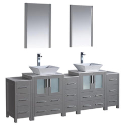Fresca Torino 84" Gray Modern Double Sink Bathroom Vanity w/ 3 Side Cabinets & Vessel Sinks - Luxe Bathroom Vanities