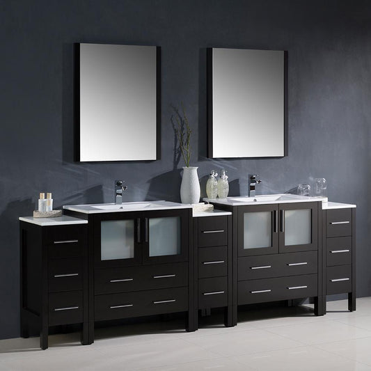 Fresca Torino 96" Espresso Modern Double Sink Bathroom Vanity w/ 3 Side Cabinets & Integrated Sinks - Luxe Bathroom Vanities