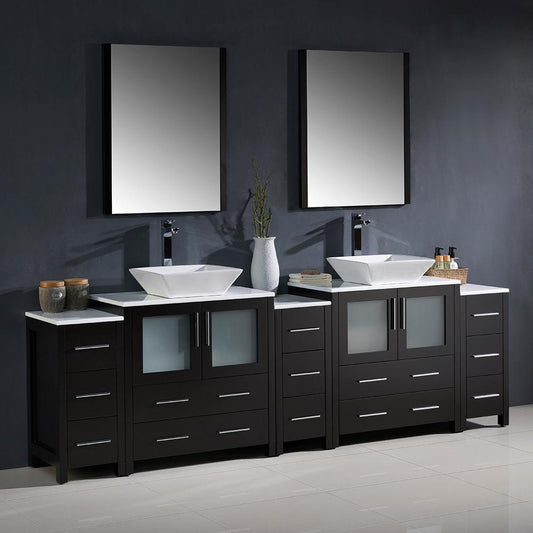 Fresca Torino 96" Espresso Modern Double Sink Bathroom Vanity w/ 3 Side Cabinets & Vessel Sinks - Luxe Bathroom Vanities