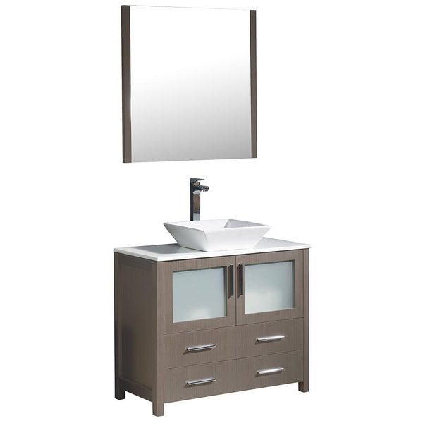 Fresca Torino 36" Gray Oak Modern Bathroom Vanity w/ Vessel Sink - Luxe Bathroom Vanities