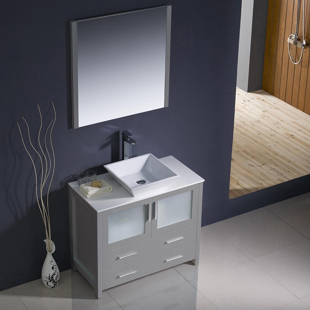 Fresca Torino 36" Gray Modern Bathroom Vanity w/ Vessel Sink - Luxe Bathroom Vanities