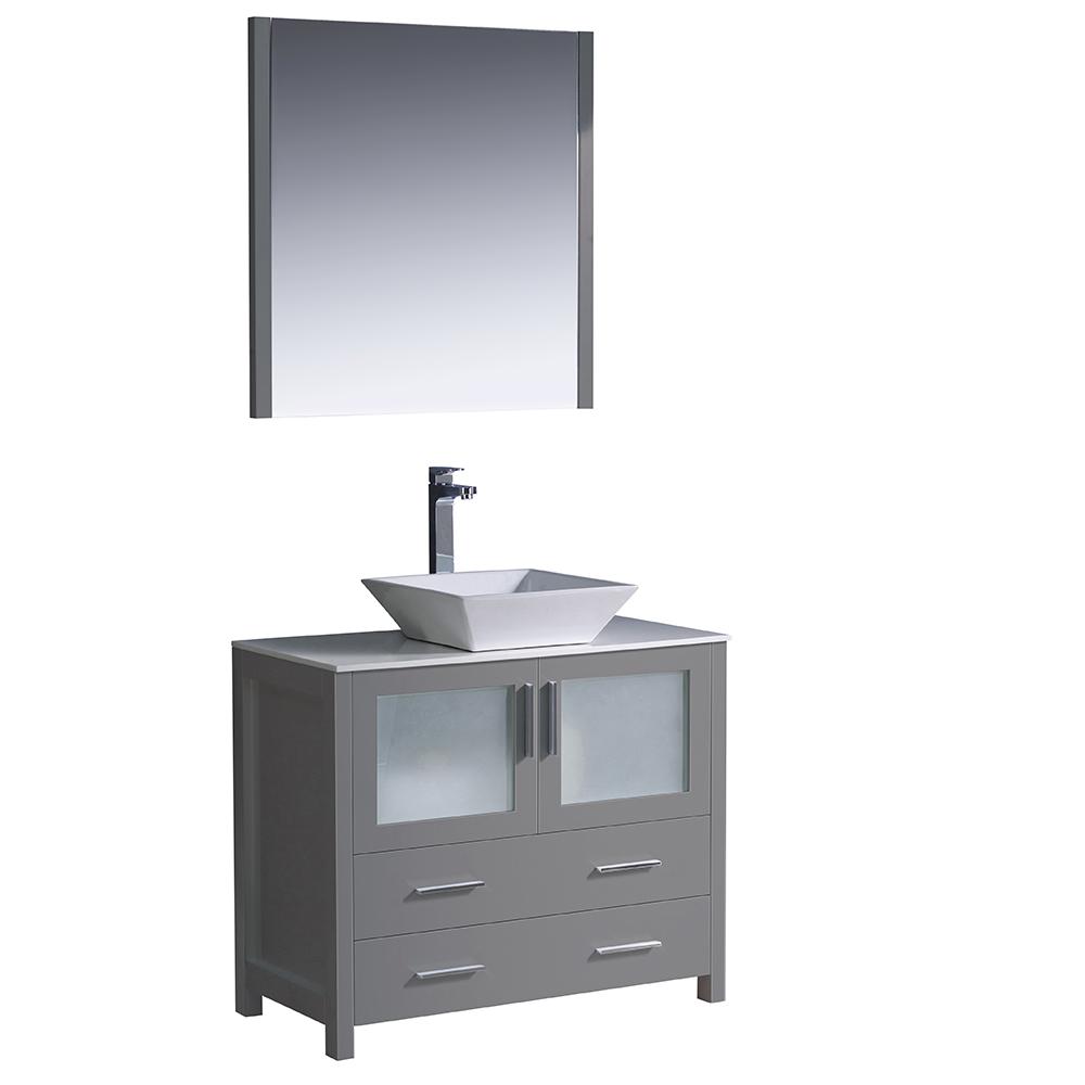 Fresca Torino 36" Gray Modern Bathroom Vanity w/ Vessel Sink - Luxe Bathroom Vanities