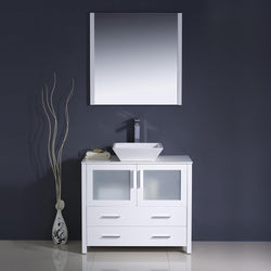 Fresca Torino 36" White Modern Bathroom Vanity w/ Vessel Sink - Luxe Bathroom Vanities