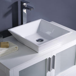 Fresca Torino 36" White Modern Bathroom Vanity w/ Vessel Sink - Luxe Bathroom Vanities