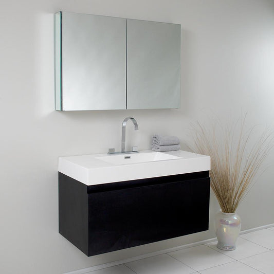 Fresca Mezzo 39" Black Modern Bathroom Vanity w/ Medicine Cabinet - Luxe Bathroom Vanities