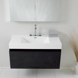 Fresca Mezzo 39" Black Modern Bathroom Vanity w/ Medicine Cabinet - Luxe Bathroom Vanities