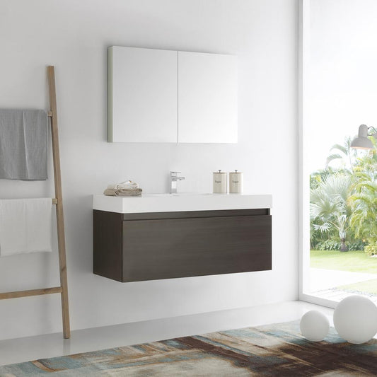 Fresca Mezzo 48" Gray Oak Wall Hung Modern Bathroom Vanity w/ Medicine Cabinet - Luxe Bathroom Vanities