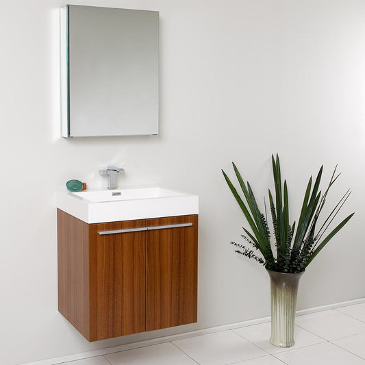 Fresca Alto 23" Teak Modern Bathroom Vanity w/ Medicine Cabinet - Luxe Bathroom Vanities