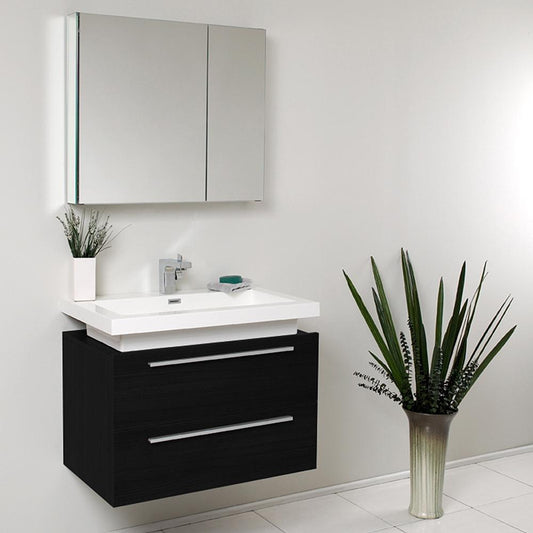 Fresca Medio 32" Black Modern Bathroom Vanity w/ Medicine Cabinet - Luxe Bathroom Vanities