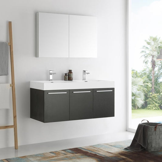 Fresca Vista 48" Black Wall Hung Double Sink Modern Bathroom Vanity w/ Medicine Cabinet - Luxe Bathroom Vanities