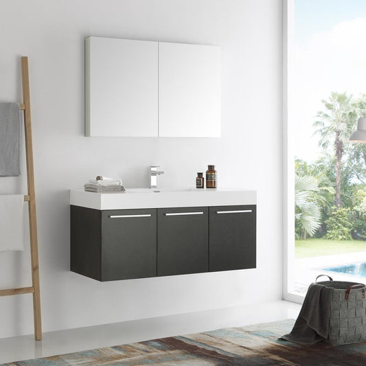 Fresca Vista 48" Black Wall Hung Modern Bathroom Vanity w/ Medicine Cabinet - Luxe Bathroom Vanities