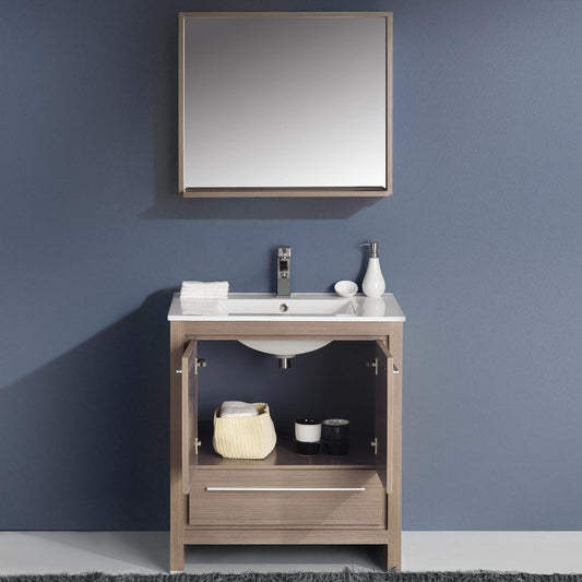 Fresca Allier 30" Gray Oak Modern Bathroom Vanity w/ Mirror - Luxe Bathroom Vanities