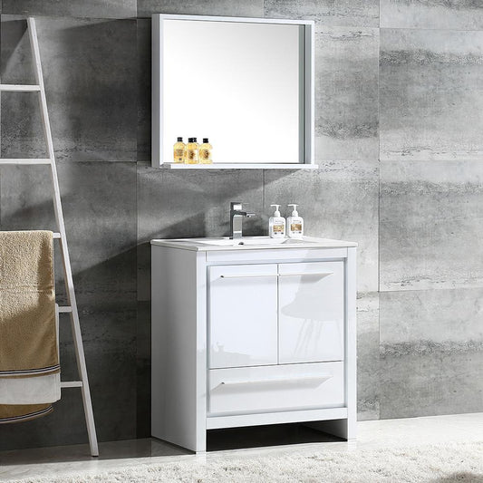 Fresca Allier 30" White Modern Bathroom Vanity w/ Mirror - Luxe Bathroom Vanities
