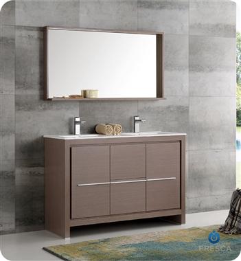 Fresca Allier 48" Gray Oak Modern Double Sink Bathroom Vanity w/ Mirror - Luxe Bathroom Vanities