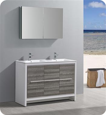 Fresca Allier Rio 48" Ash Gray Double Sink Modern Bathroom Vanity w/ Medicine Cabinet - Luxe Bathroom Vanities