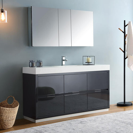 Fresca Valencia 60" Dark Slate Gray Free Standing Modern Bathroom Vanity w/ Medicine Cabinet - Luxe Bathroom Vanities