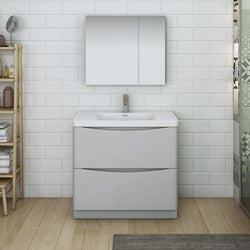 Fresca Tuscany 36" Glossy Gray Free Standing Modern Bathroom Vanity w/ Medicine Cabinet - Luxe Bathroom Vanities